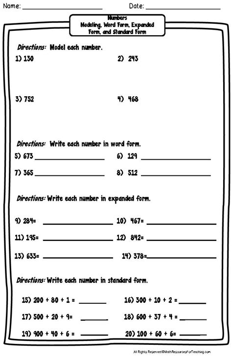 Standard Form And Expanded Form Worksheets