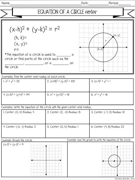 Standard Form Equation Of A Circle Worksheets Answers