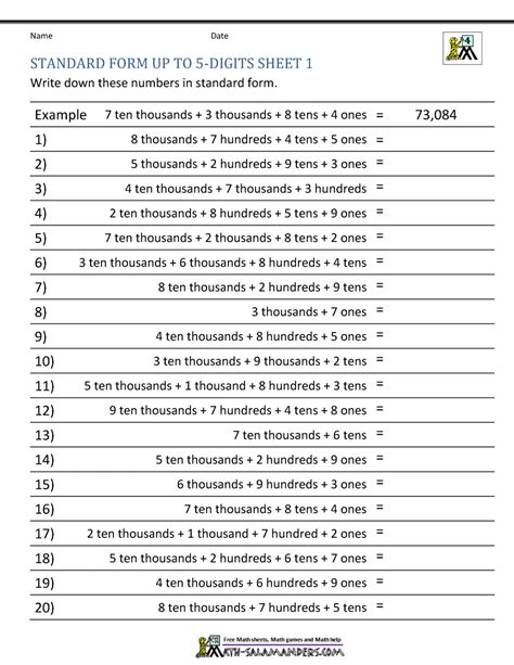 Standard Form Math 4th Grade