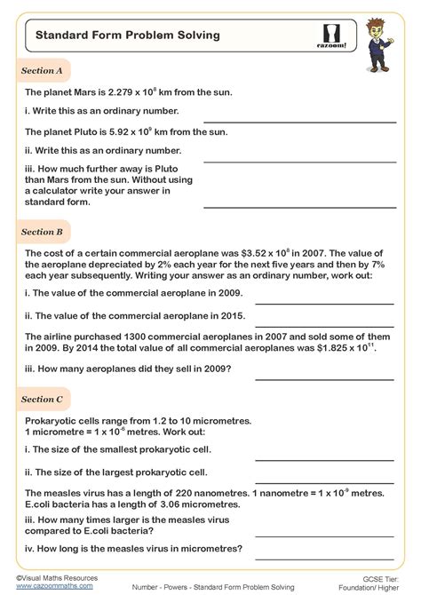 Standard Form Word Problems Worksheet
