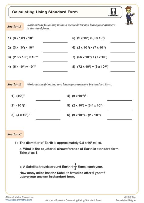 Standard Form Worksheets Practice Questions and Answers Cazoomy