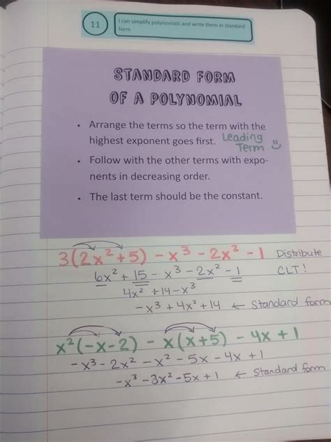 Standard Form of a Polynomial Interactive Notebook Page Math = Love