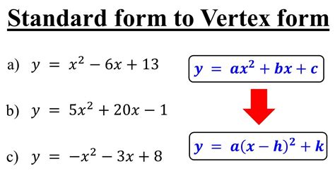 Standard Form to Vertex Form Quadratic Equations YouTube