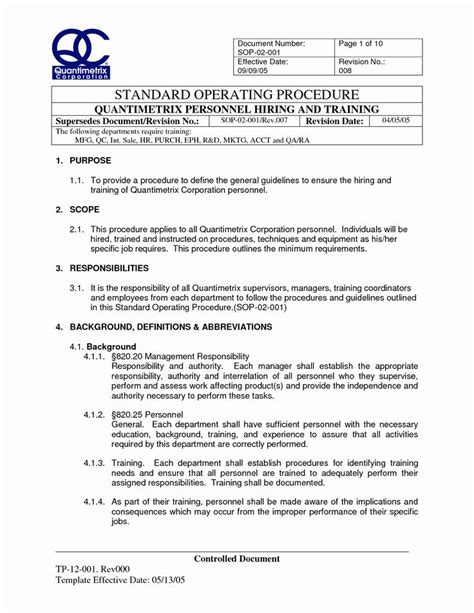 Standard Operation Procedure format Unique iso Standar… Standard