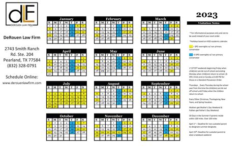 Standard Possession Calendar 2023