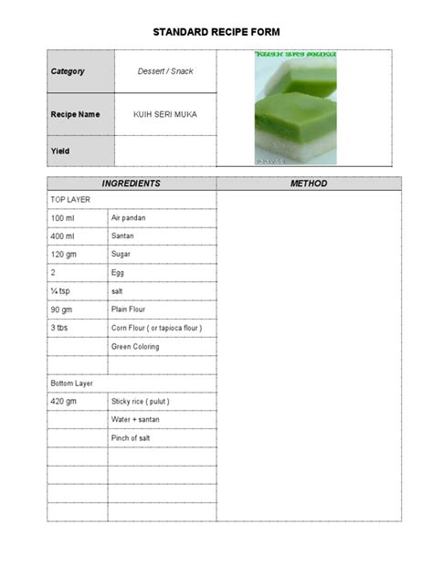 Standard Recipe Form Ingredients Method PDF