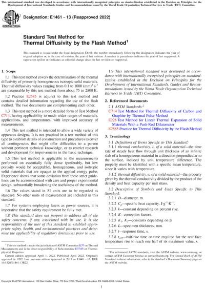 Standard Test Method for Thermal Diffusivity by the Flash Method