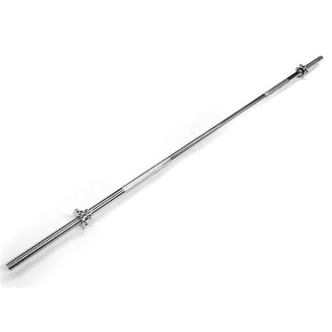 Standard barbell. This chrome plated solid cold-rolled steel bar is 7' long and 1" dia. A full 51" inches between inside collars ensures accurate fit on weight benches. Knurled grips ensures non-slip. For use with 1" standard style weight plates only. Use standard size 1" spring or lock collars to hold plates. Finish: Chrome Plate. Length: 7'-0". Bar Dia: 25.4 mm. 