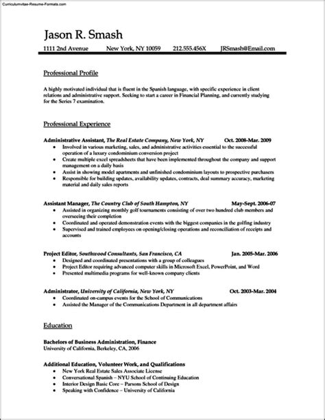 Standard format of resume download in word