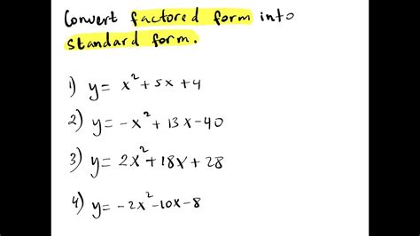 Standard to Factored Form Part 2 YouTube