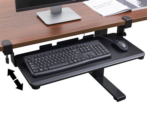 Standing desk with keyboard tray. 3M Easy Adjust Sit/Stand Keyboard Tray with Adjustable Platform, 23 Inch Track, Antimicrobial Gel Wrist Rests (AKT180LE) , Black ... VIVO Large Height Adjustable Under Desk Keyboard Tray, C-clamp Mount System, 27 (33 Including Clamps) x 11 inch Slide-Out Platform Computer Drawer for Typing, Black, MOUNT-KB05HB. dummy. 