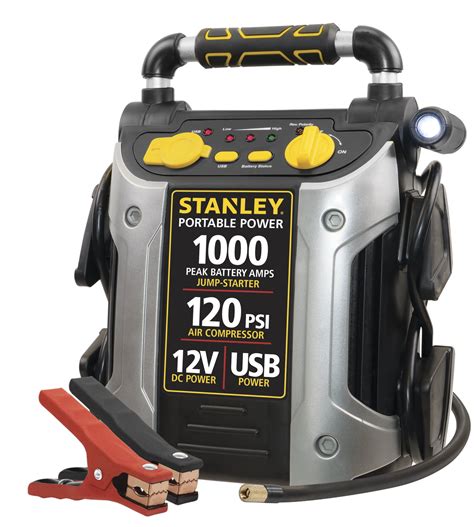Stanley jumpit 1000 manual pdf. 600 Peak Amp Jump Starter. Delivers jump-starting power with 600 peak amps. Reverse polarity alarm alerts when there is an improper connection; connect the clamps to the battery, turn on the switch, and start your vehicle. High-powered LED light rotates 270 degrees to help you work in the dark. Triple USB port provides portable power for ... 