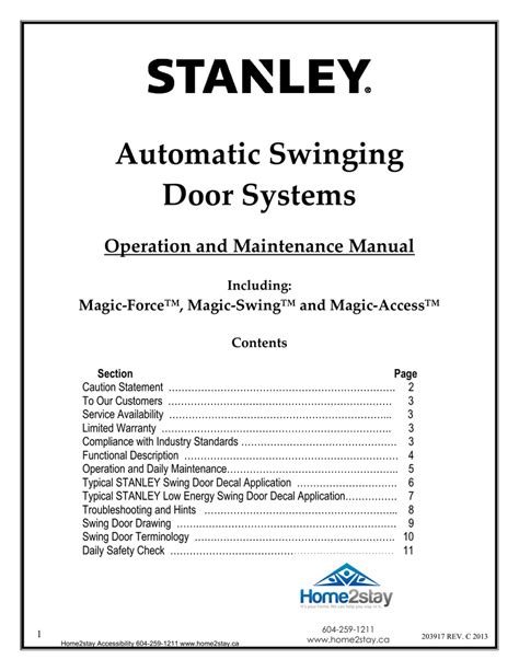 Stanley magic access door operators service manual. - Solution manual applied multivariate statistical analysis.