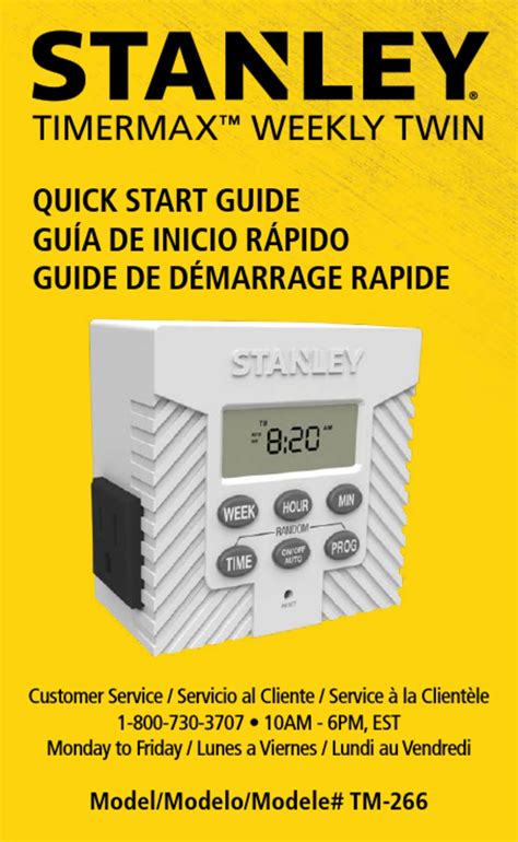 Stanley 38425 TimerMax Digislim Polarized 1-Outlet Digital Bar Timer, 2-Pack by Stanley Customer Questions & Answers Find answers in product info, Q&As, reviews There was a problem ... Set current time, power ON time and power OFF time. (See instructions below.) Allow unit to stay plugged in for a couple hours to charge.…. 