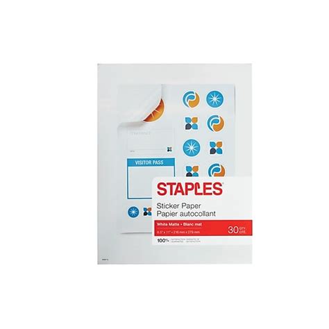 Staples Sticker Paper, 8.5"W x 11"H, White Matte, 30/Pack