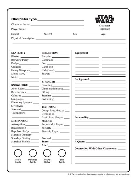 Star Wars Roleplaying Game Character Sheet Fill and Sign Printable