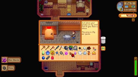 Star shards stardew. The Omni Geode is a Mineral deposit found primarily by breaking rocks in The Mines. It can be broken open at the Blacksmith for data-sort-value="25"&gt;25g or placed in a Geode Crusher to obtain the items inside. Omni Geodes can contain minerals, artifacts, ores, or basic resources. They can also be traded at the Desert Trader for a variety of items. 