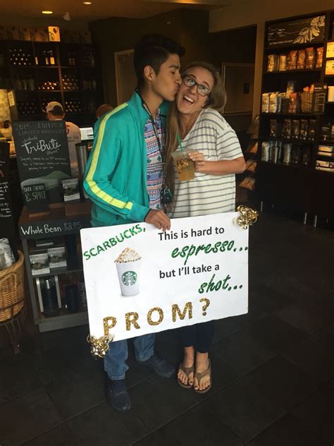 Starbucks promposal ideas. Mar 29, 2023 · Choreographed group dances are always cute, but we love this one because it’s actually four promposals in one. We wouldn’t call it a funny promposal, but there’s something about the slightly ... 