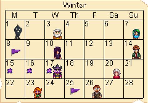 Stardew Winter Calendar