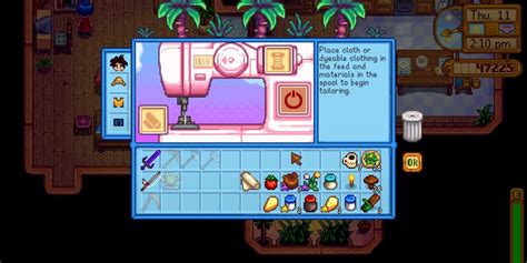 Stardew clothing recipes. Sashimi. It's my go-to item in mid-game for just about everything. It's dirt cheap (1 fish), great for random gift-giving, stamina when chopping wood, and health while down in the mine. 