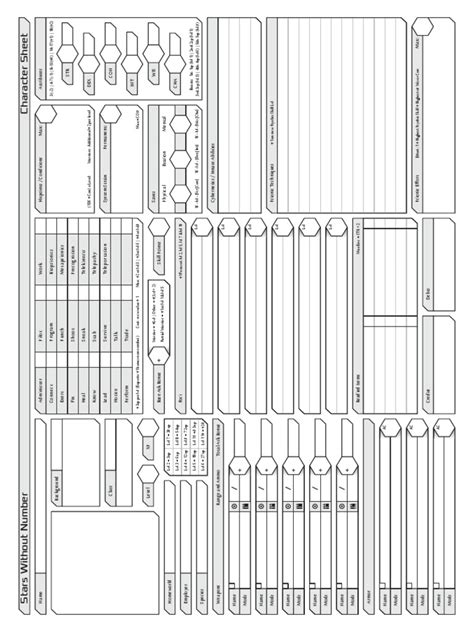 Starswithoutnumberrevised Character Sheet Form Fillable Pdf Printable