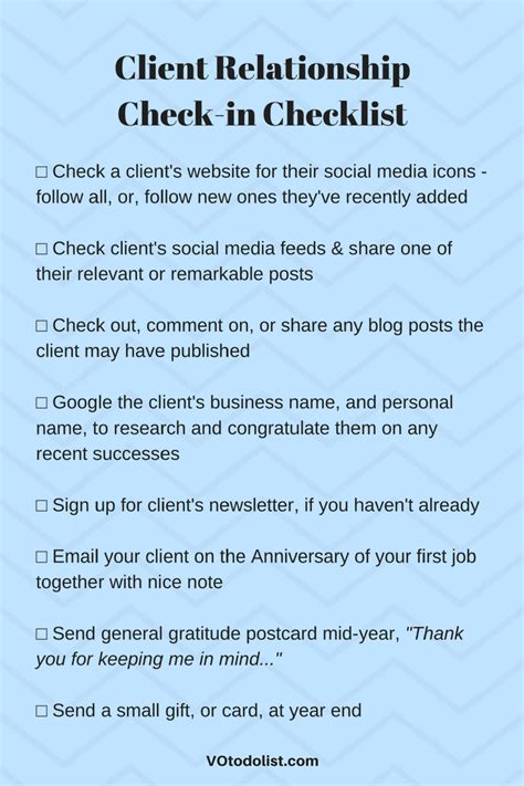 Start Using This Today Client Relationship Checkin Checklist