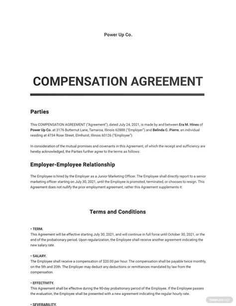 StartUp Equity Compensation Agreement Template in Word, Google Docs