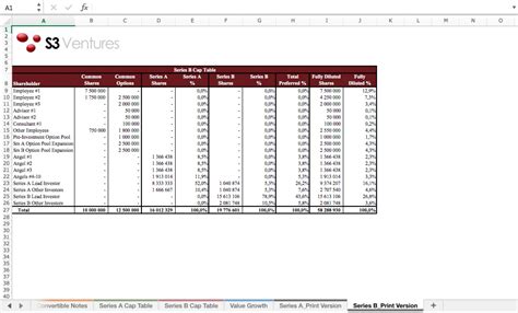 Startup Cap Table Excel Model Template Eloquens
