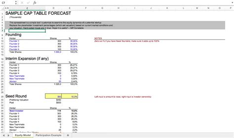 Startup Cap Table Template Excel Model Eloquens