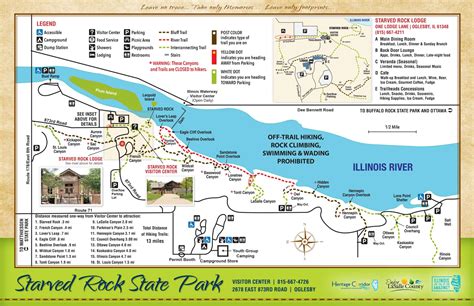 Starved rock map. Keep In Touch. 800-868-7625. Click on the headers below to read our frequently asked questions regarding the park, lodging, trails, canyons and more. 