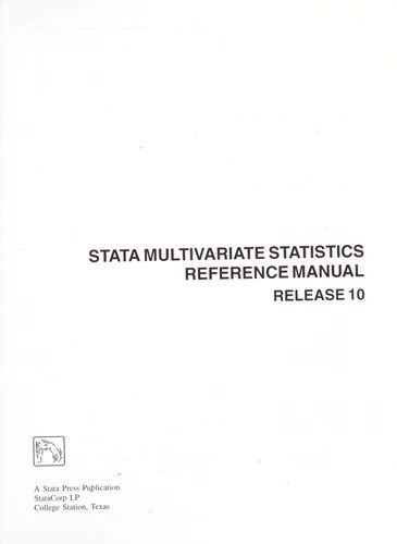 Stata multivariate statistics reference manual by statacorp lp. - Suzuki grand vitara xl 7 sq repair service manual.