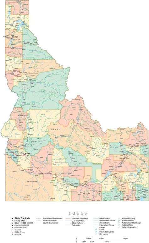 State Map of Idaho in Adobe Illustrator vector format. Detailed