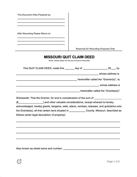 State Of Missouri Quit Claim Deed Form Form Resume Examples MoYoLj1VZB