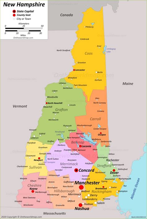 State and County Maps of New Hampshire