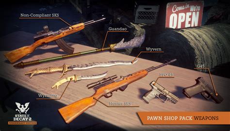 State of decay 2 weapons. The Repair Depot Facility can only be found in the Heartland DLC. It functions as a Workshop, but it only allows some of it's Facility actions, however it provides you with Parts. Depending on which pair of characters you started playing Heartland with, it can be upgraded in two different ways. Enables weapon repair & salvage. Crafts vehicle repair kits. Requirements: None (Built-in) Facility ... 