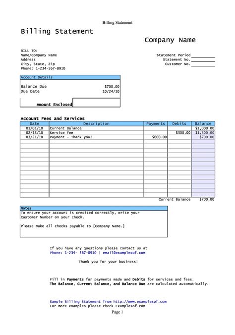 Statement Of Account Template With Download And Example