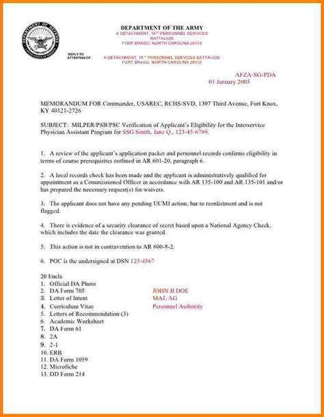 Statement Of Service Army Example 5 Statement Of Service Memorandum