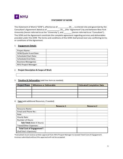 Statement Of Work Template Consulting
