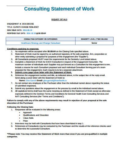 Statement Of Work Template For Consulting Services Addictionary