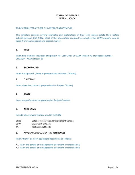 Statement Of Work Template For Professional Services Addictionary