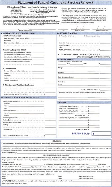 Statement of goods and services funeral.  It carefully lists ABC FUNERA...