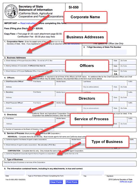 Statement of information corporation.  This filing ensures transparency...