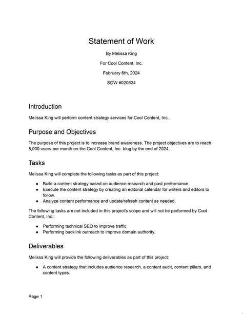 Statement of work Examples & template for project Project