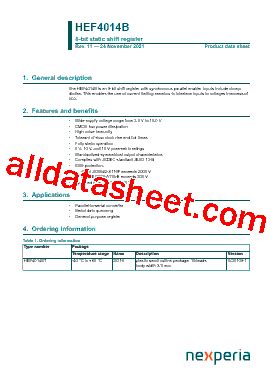 Static shift register.  Product data sheet General description The HEF4014B i...