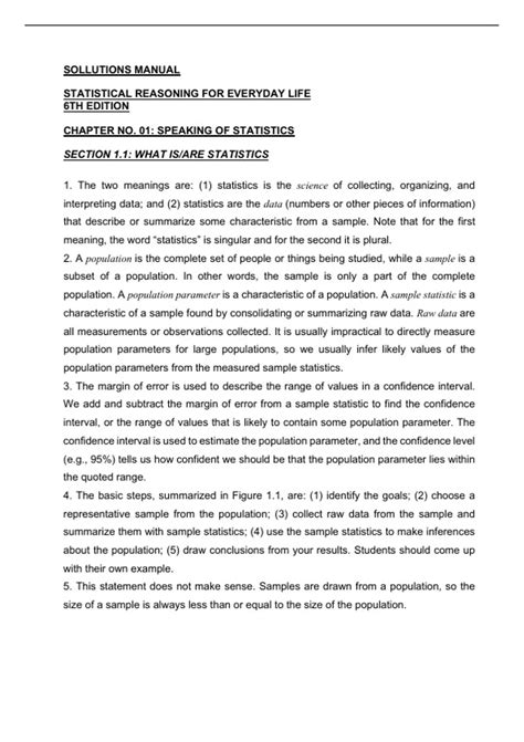 Statistical Reasoning For Everyday Life Chapter Answers