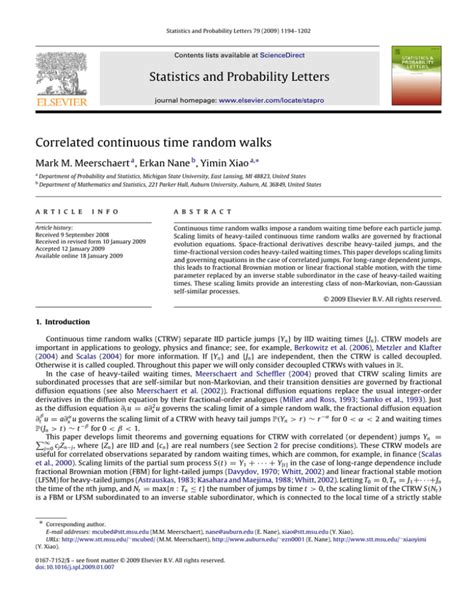 Statistics and Probability Letters Correlated continuous time random