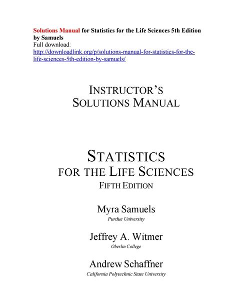 Statistics for the life sciences solutions manual. - Pharmaceutical quality management system quality manual.
