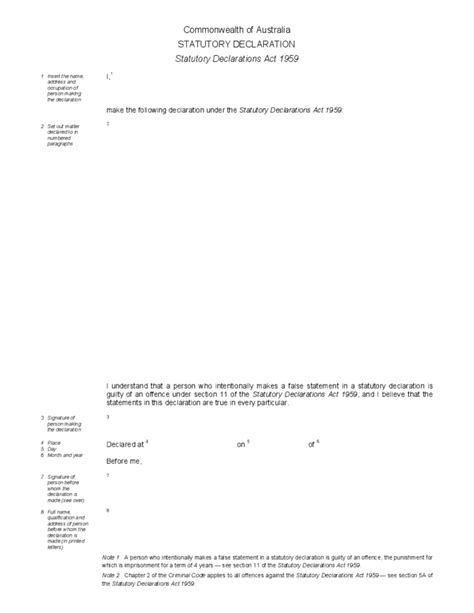 Statutory Declaration Form Commonwealth of Australia STATUTORY