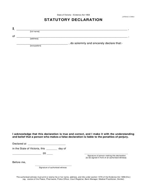 Statutory Declaration Form download free documents for PDF, Word and Excel