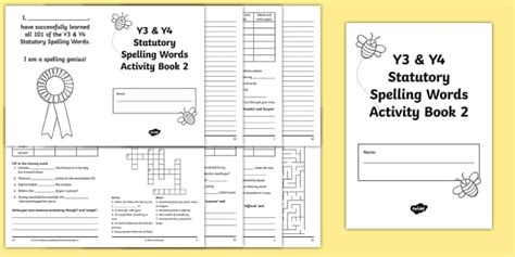 Statutory Spelling List Y3 and Y4 Activity Booklet 2 - Twinkl